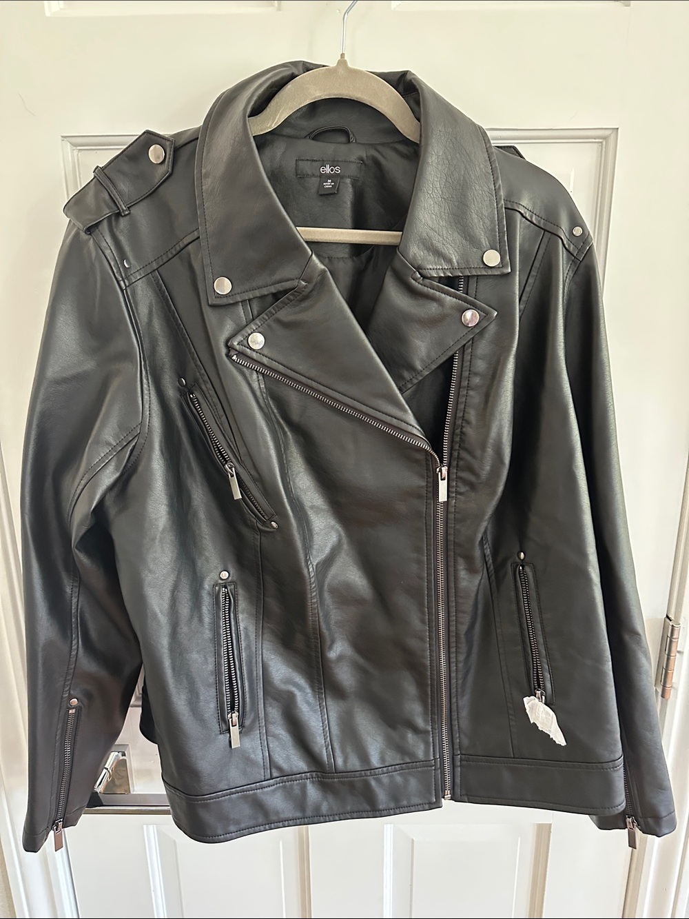 ellos Black Faux Leather Moto Jacket with Snap Collar and Zip Details